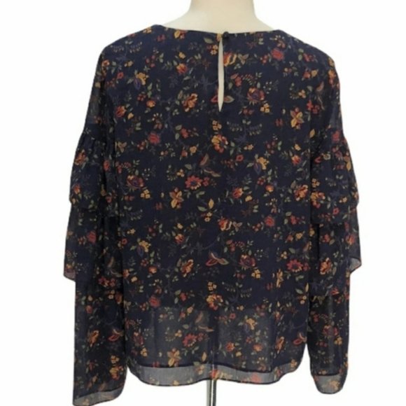 MADEWELL Ruffle Sleeve Moonless Blouse in Navy EUC sz M - Picture 3 of 9